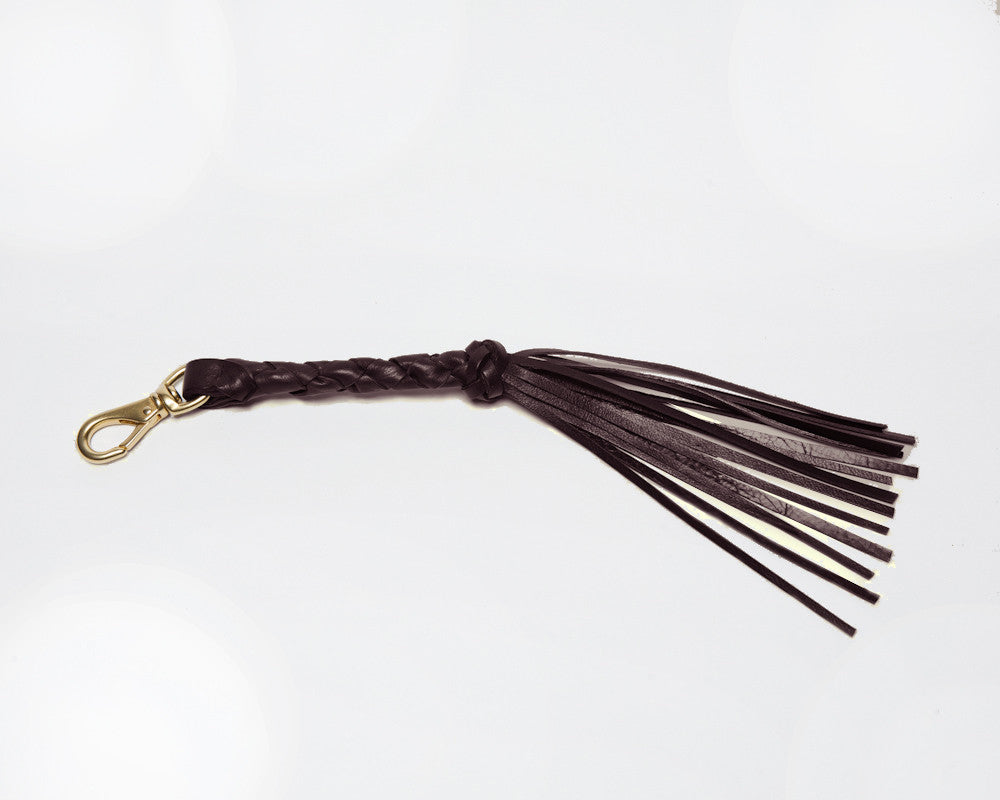 Leather Side View of Braided Tassel Key Fob Cordovan