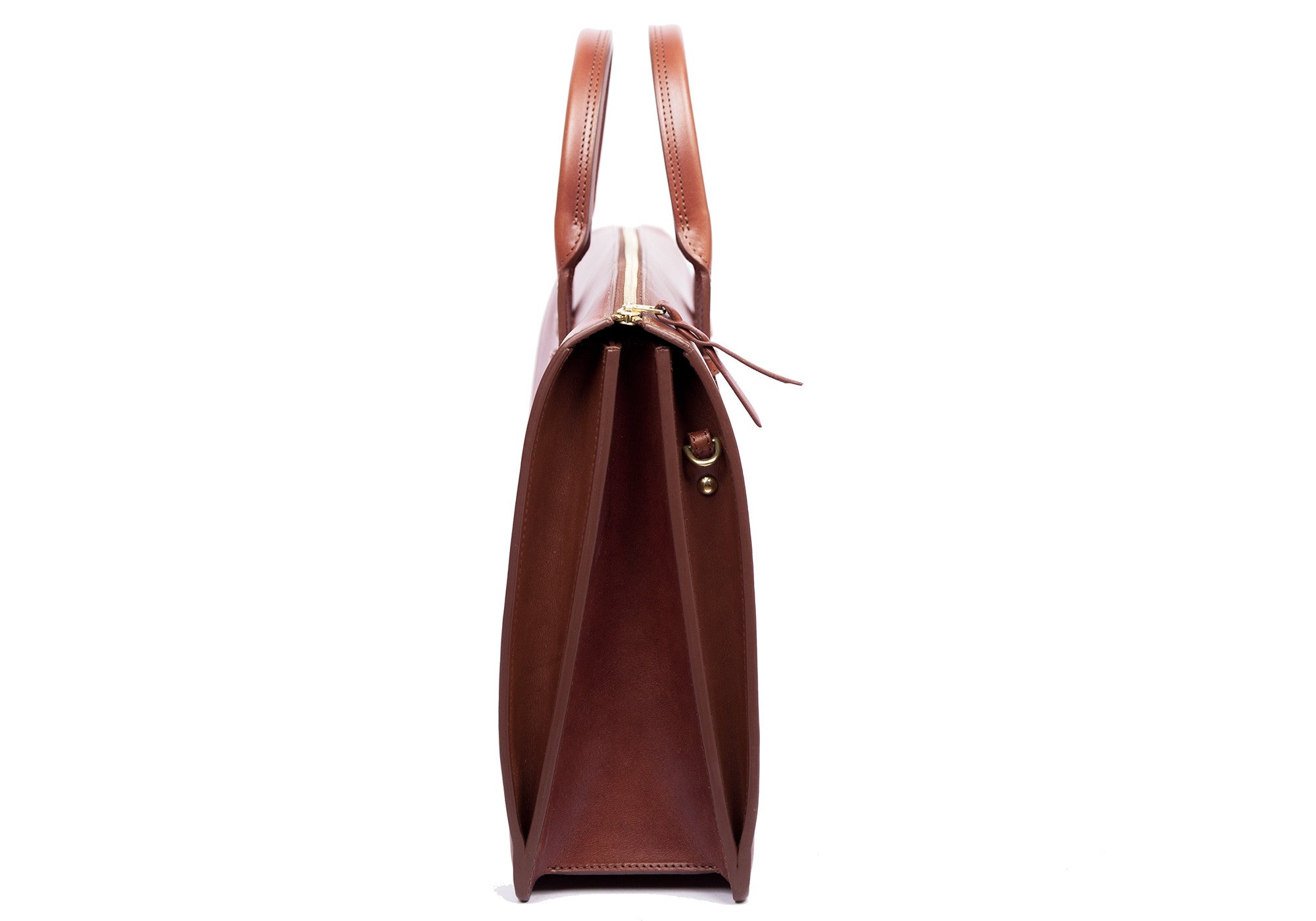 Side Leather View of The Bridle Triumph II Briefcase Cognac