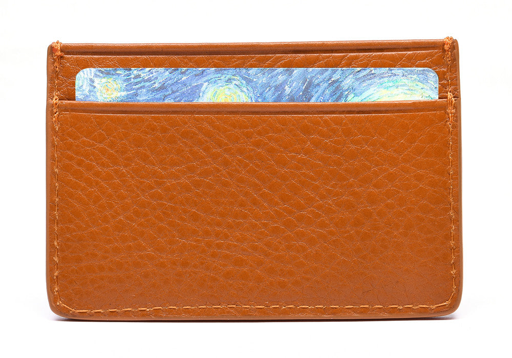 Front View Full of Leather Credit Card Wallet Orange