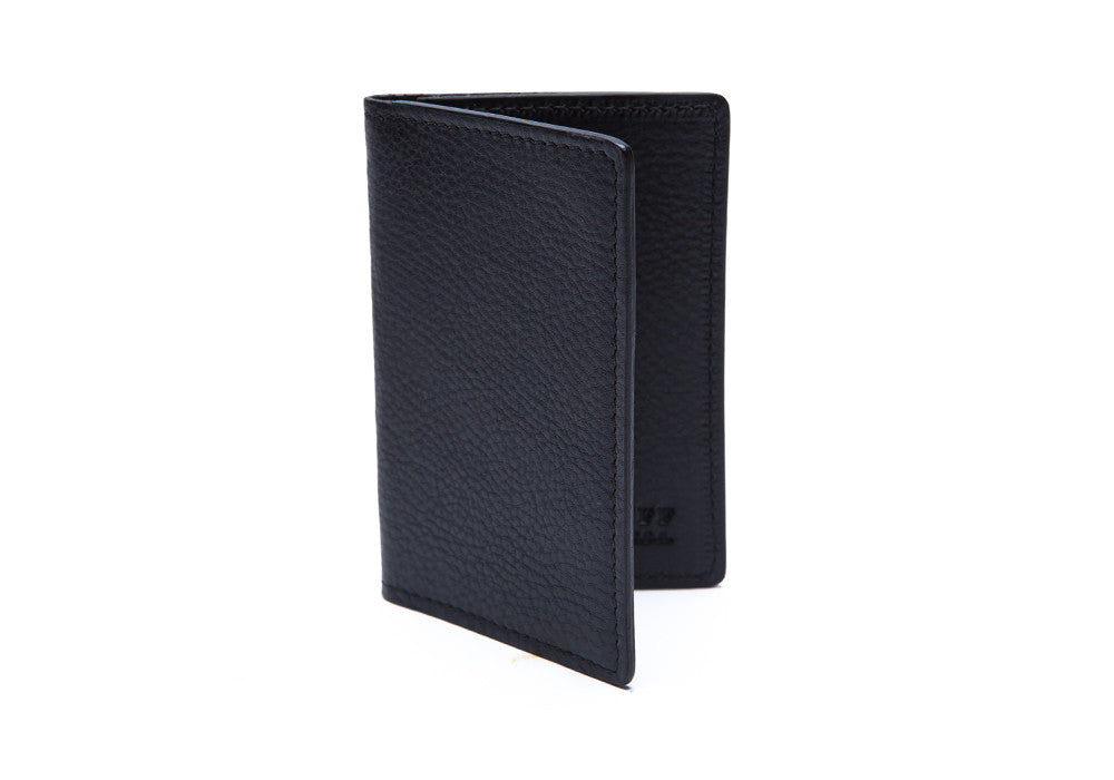 Side View Closed of Leather Folding Card Wallet Navy