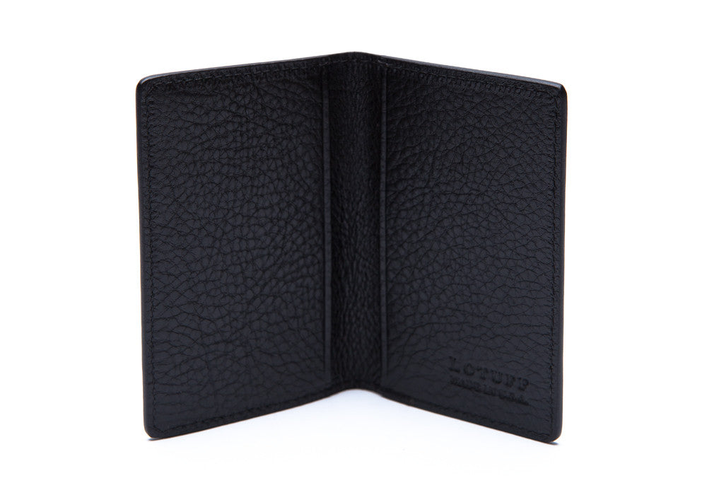 Open Side View of Leather Folding Card Wallet Black