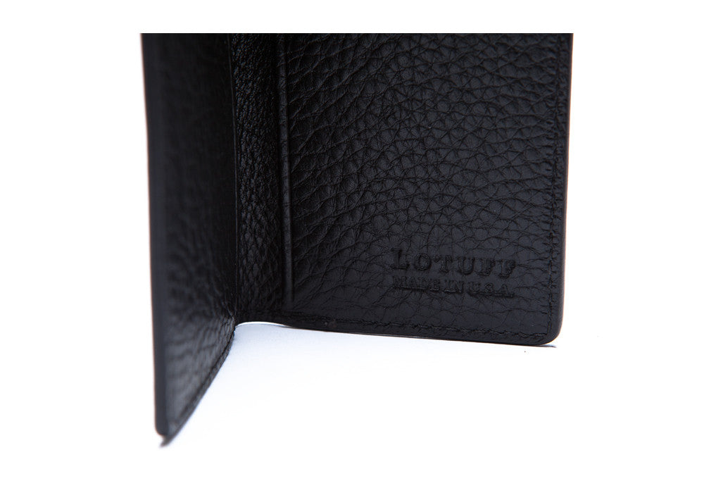 Inside Logo View of Leather Folding Card Wallet Black