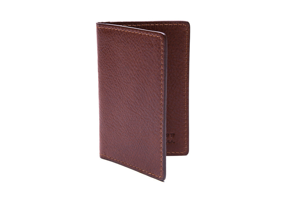 Side View Closed of Leather Folding Card Wallet Chestnut