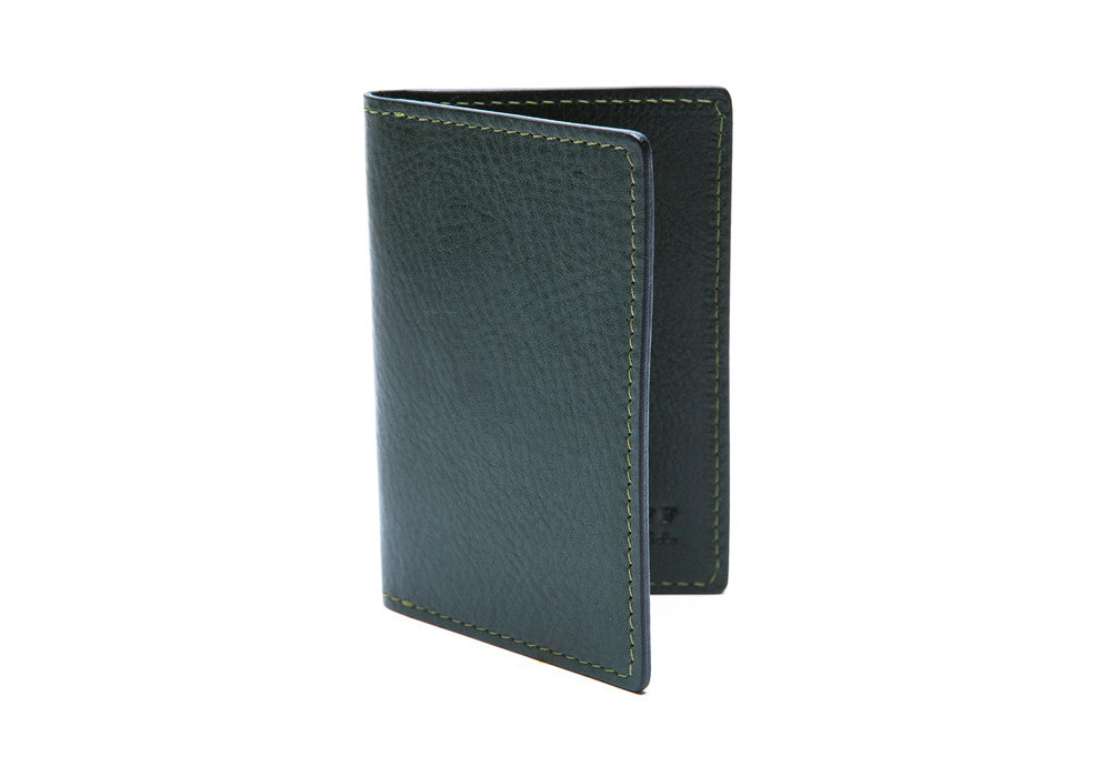 Front Flap Closed of Leather Folding Card Wallet Green