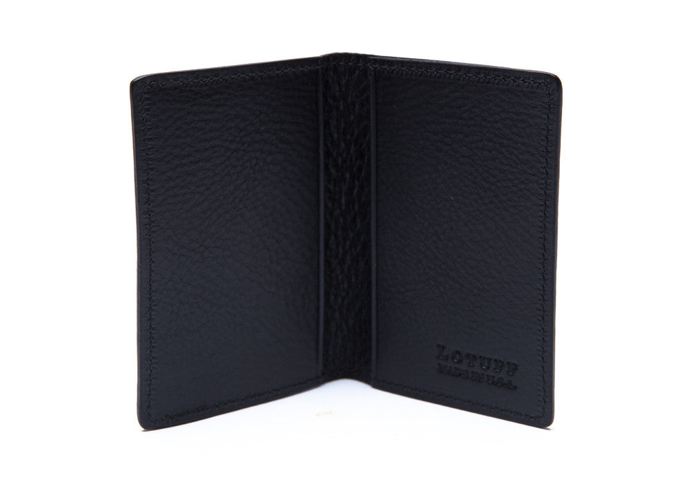 Side View Open of Leather Folding Card Wallet Navy