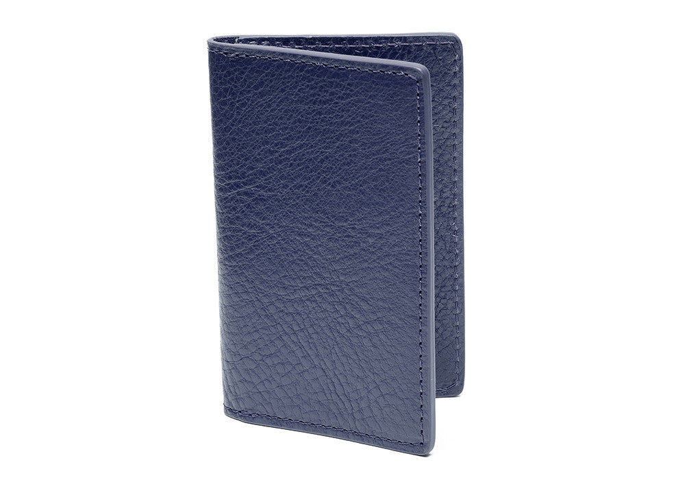 Side View Closed of Leather Folding Card Wallet Indigo
