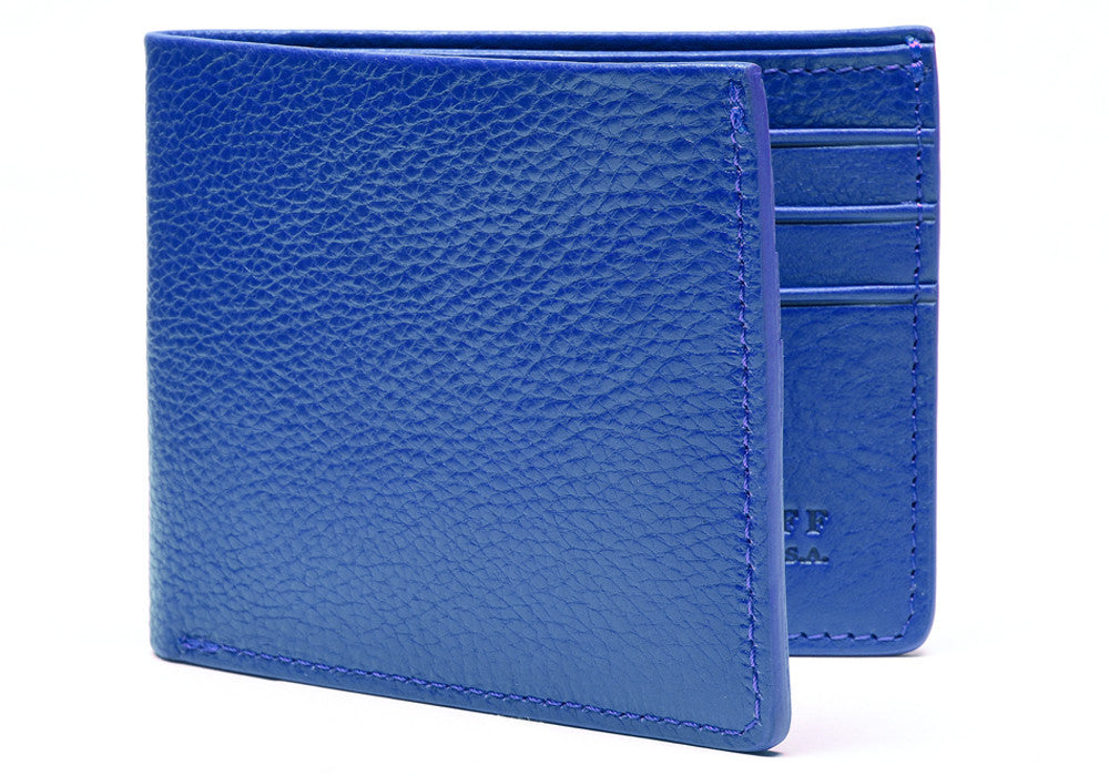 Front View of Leather Bifold Wallet Electric Blue