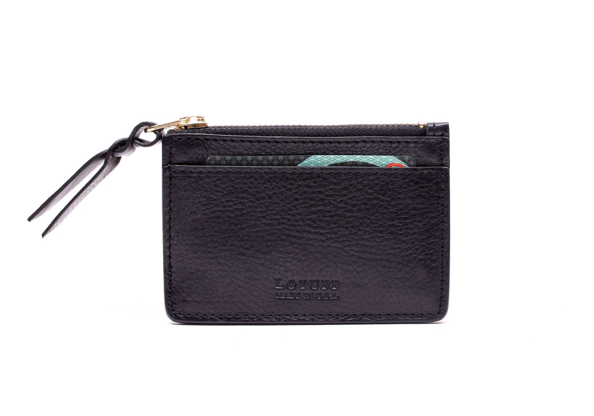 Gusseted Leather Coin Purse with Zipper - Black