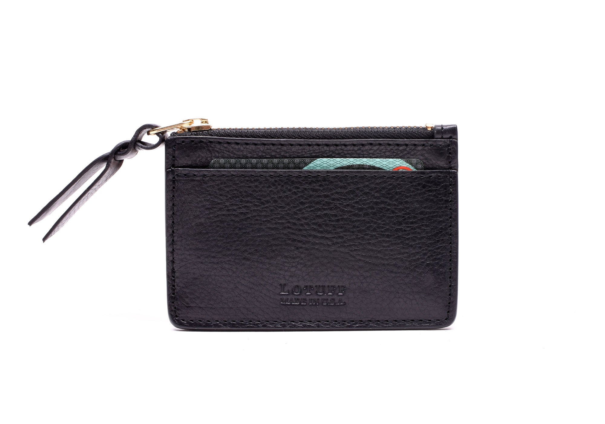 Front View of Zipper Credit Card Wallet Black