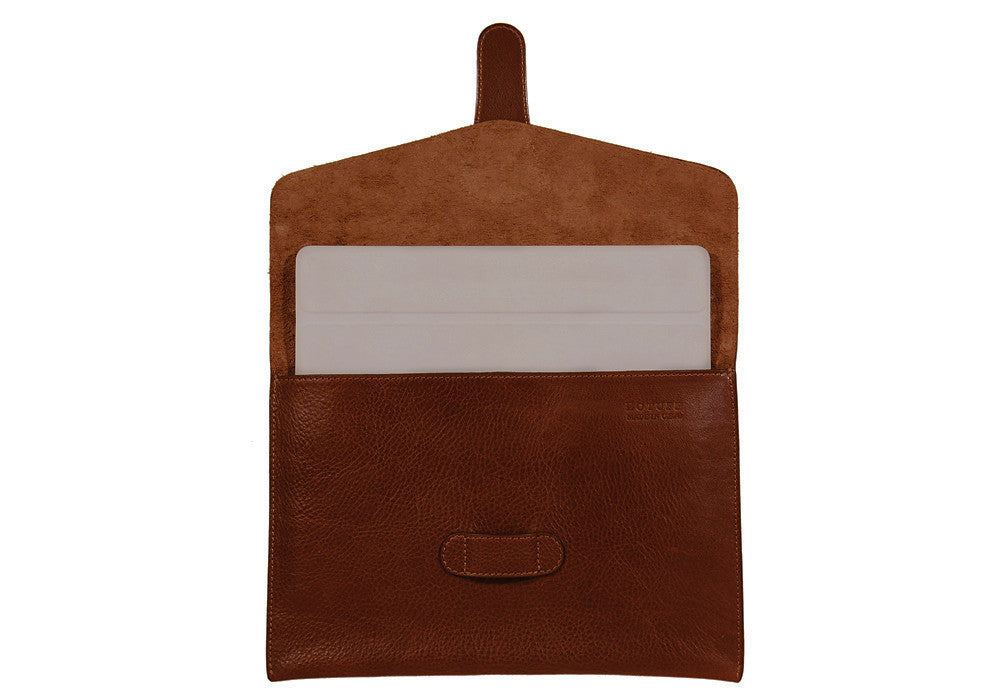 Front Open Leather View of Leather iPad Case Chestnut