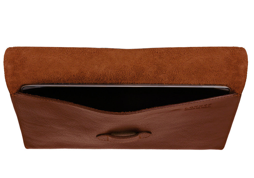 Top Open View of Leather iPad Case Chestnut