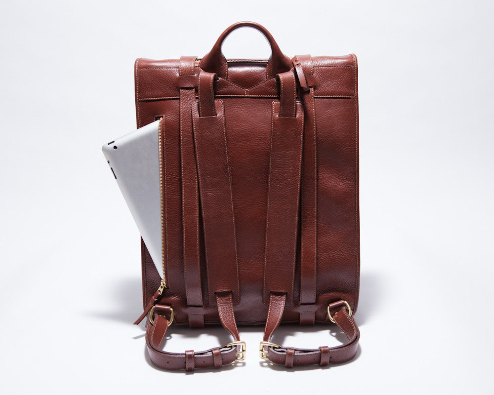Straps With Laptop View of Leather Backpack Chestnut