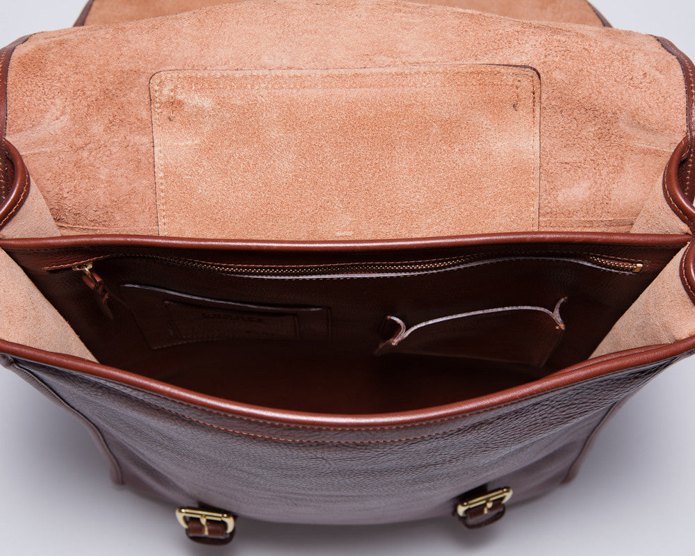 Inner Leather Space View of Leather Backpack Chestnut