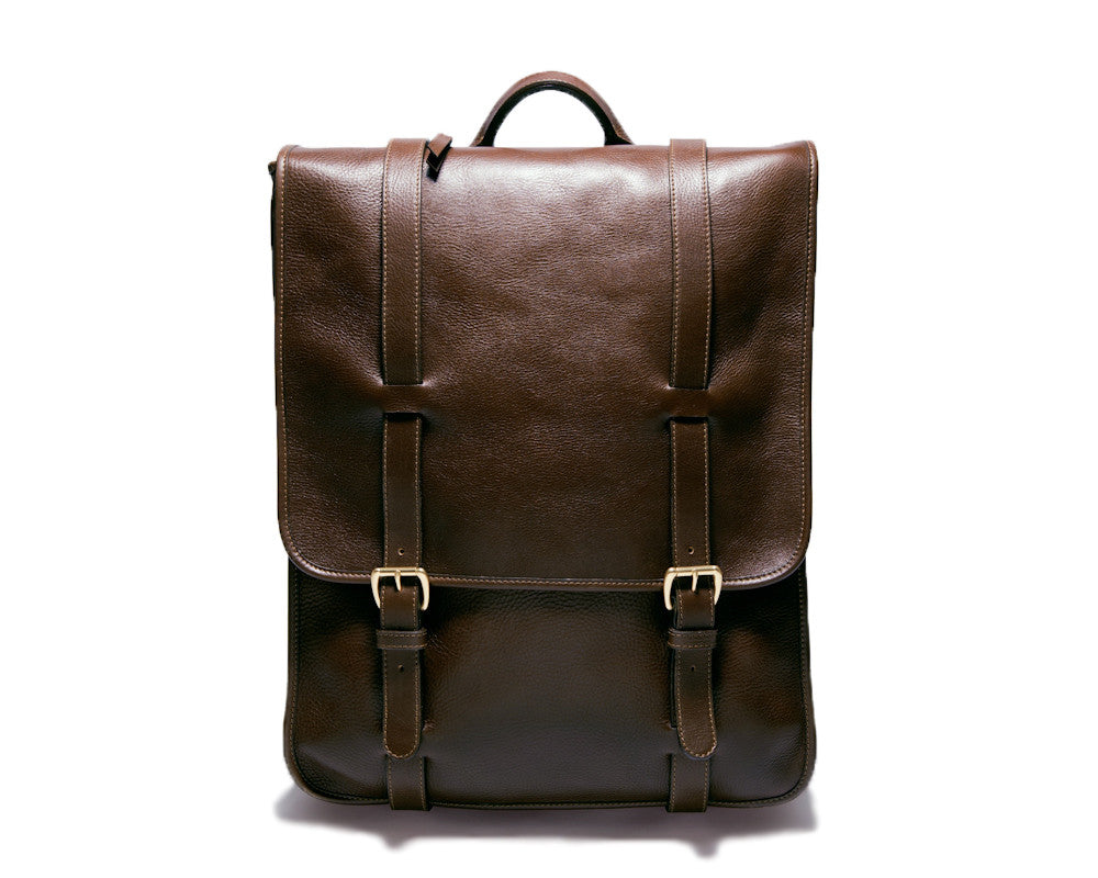 Front View of Leather Backpack Chocolate