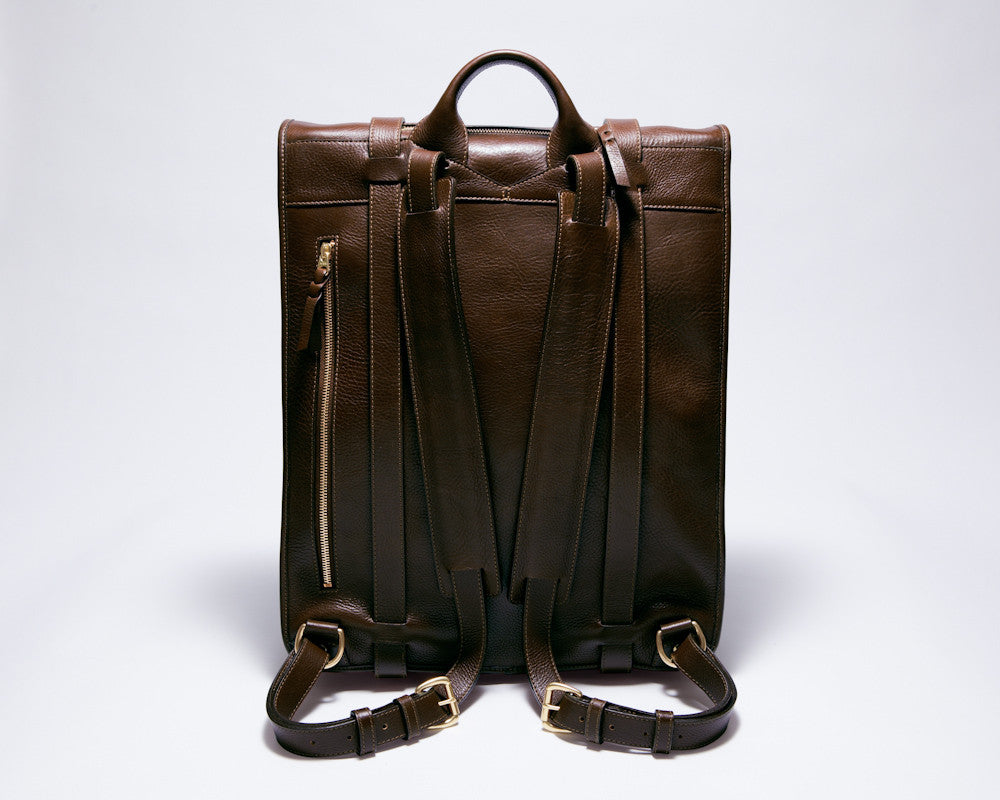 Back Leather Straps View of Leather Backpack Chocolate
