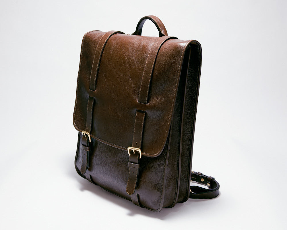Front Side View of Leather Backpack Chocolate