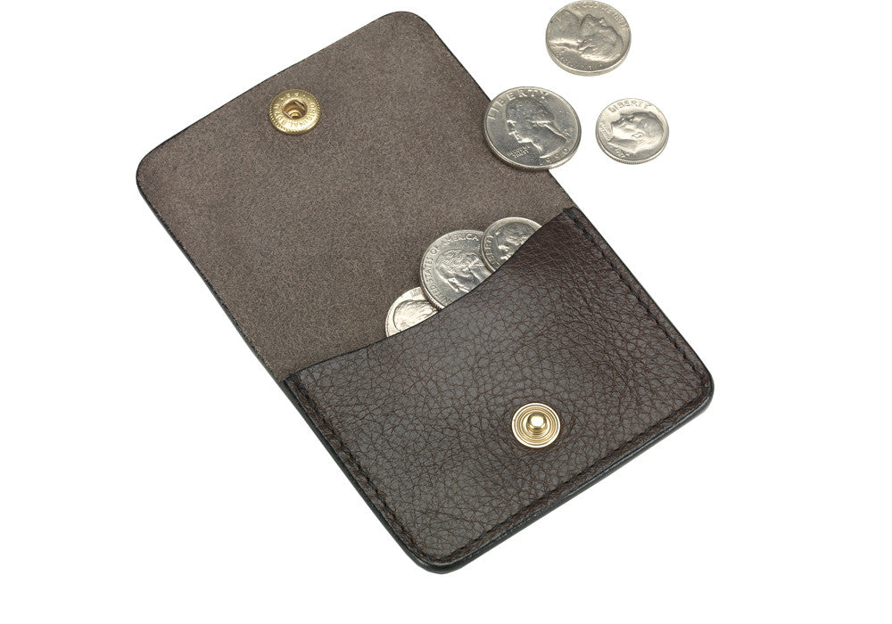 Open View of Leather Coin Wallet Chocolate