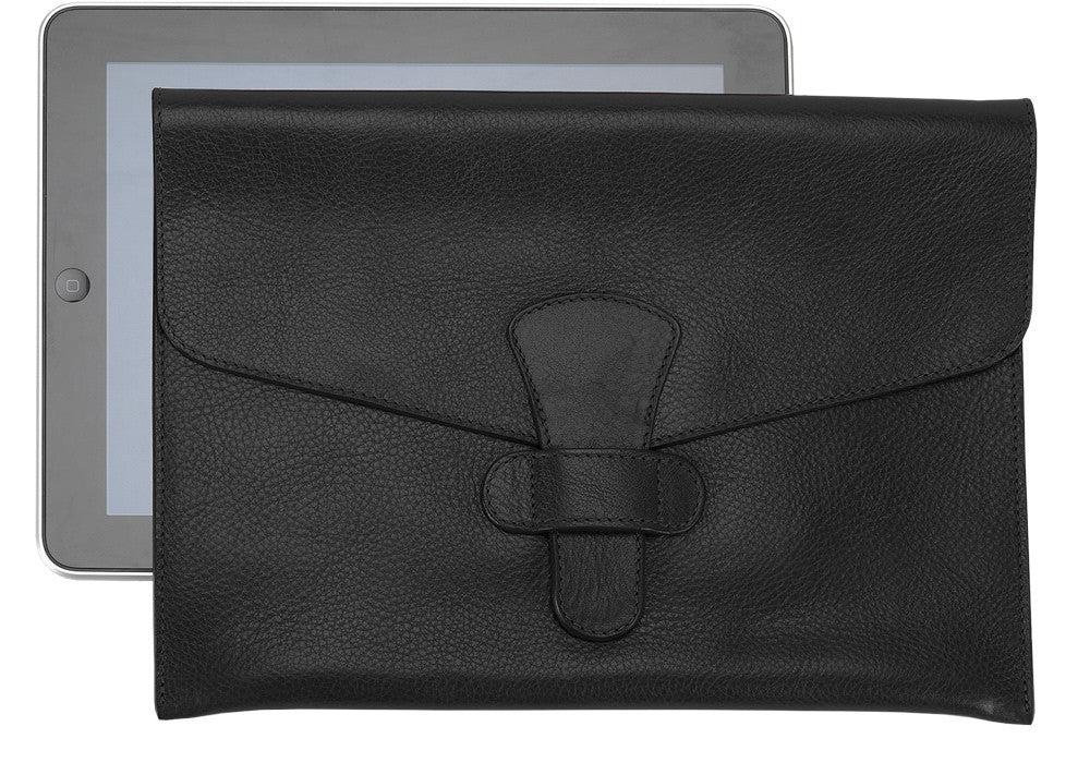 Front Leather View of Leather iPad Case Black