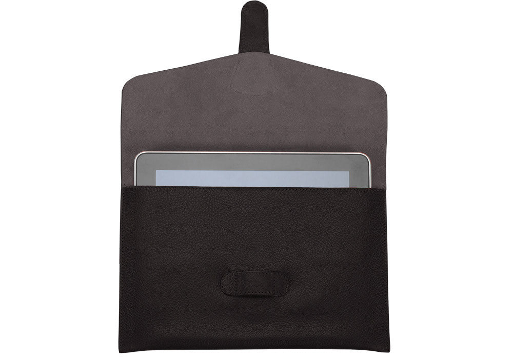 Open Front View of Leather iPad Case Chocolate