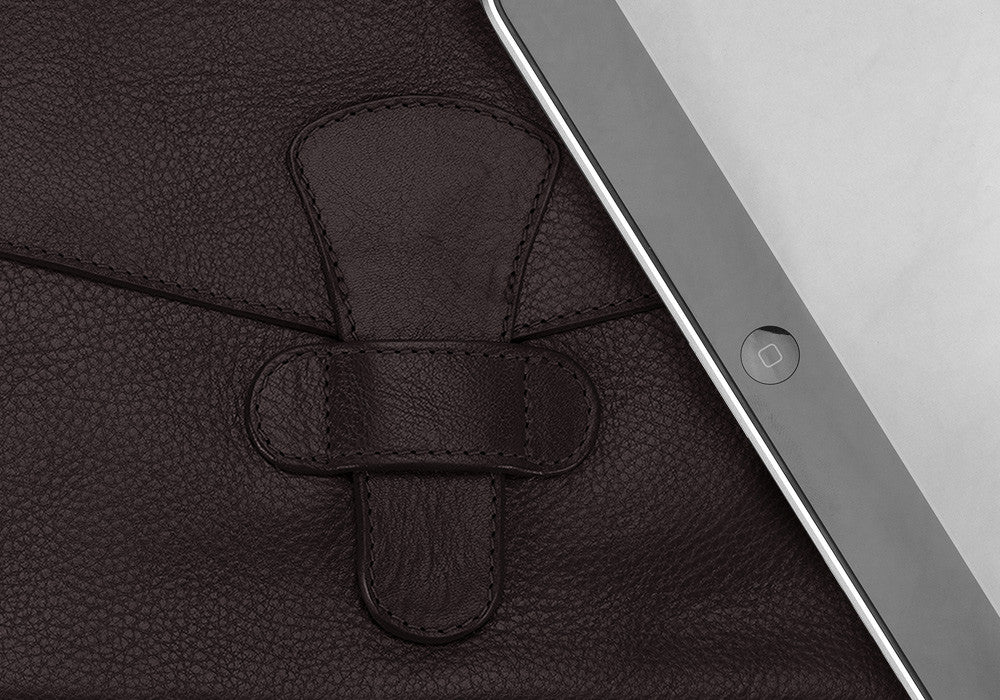 Closed Leather iPad View  of Leather iPad Case Chocolate