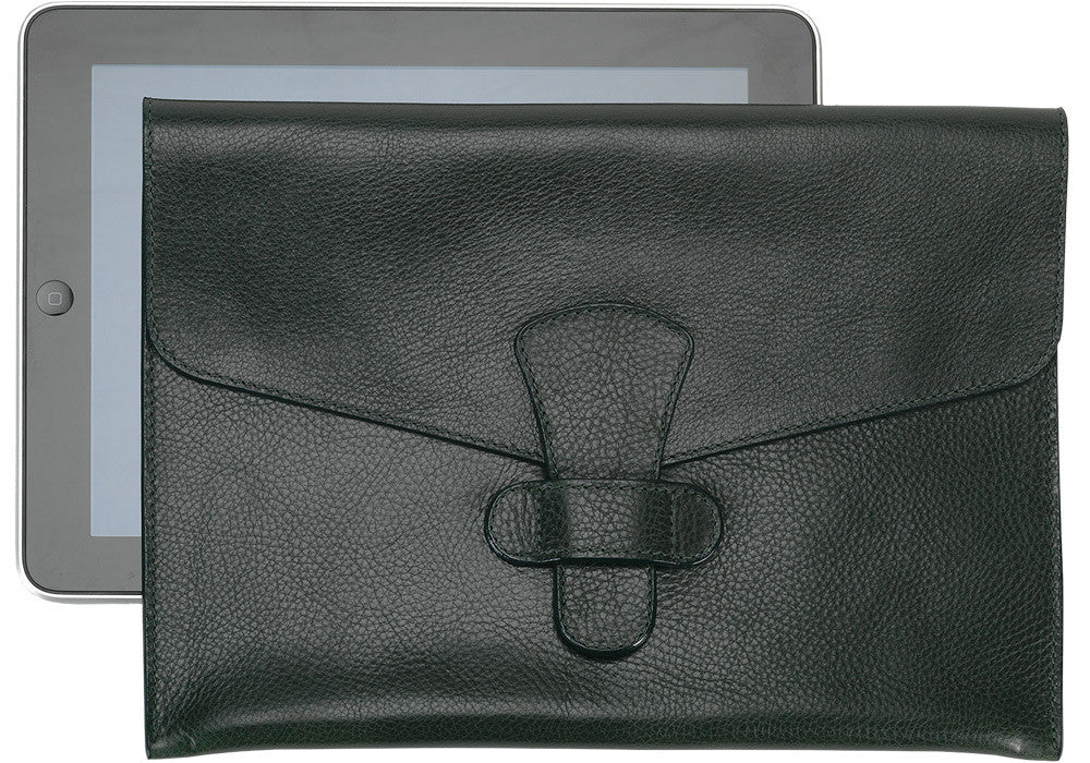 Front Leather View of Leather iPad Case Green