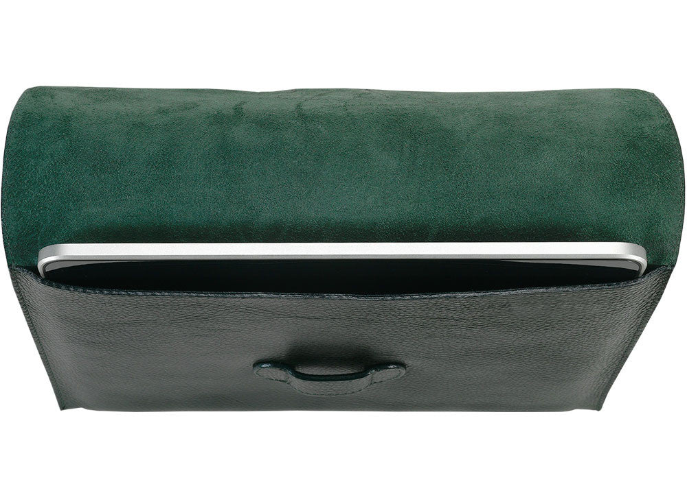 Front Top Down View of Leather iPad Case Green