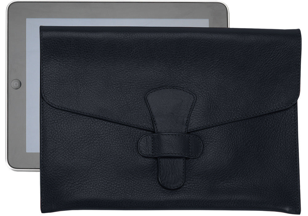 Front Leather View of Leather iPad Case Navy