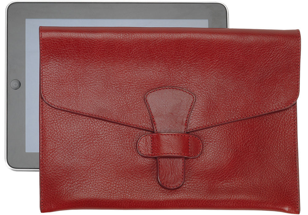 Front Leather View of Leather iPad Case Red