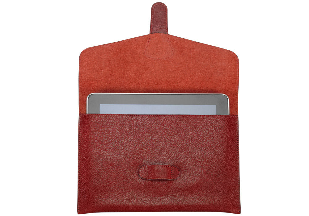 Front Open Leather View of Leather iPad Case Red