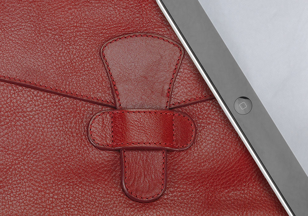 Front Close Up of Leather iPad Case Red