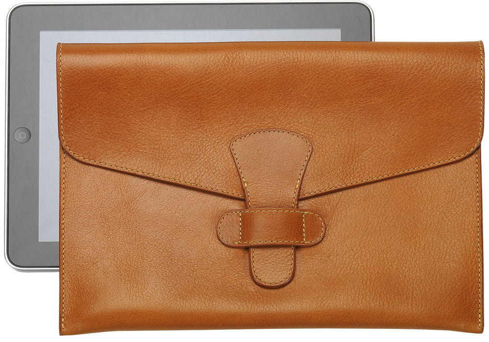 Front Leather View of Leather iPad Case Tan