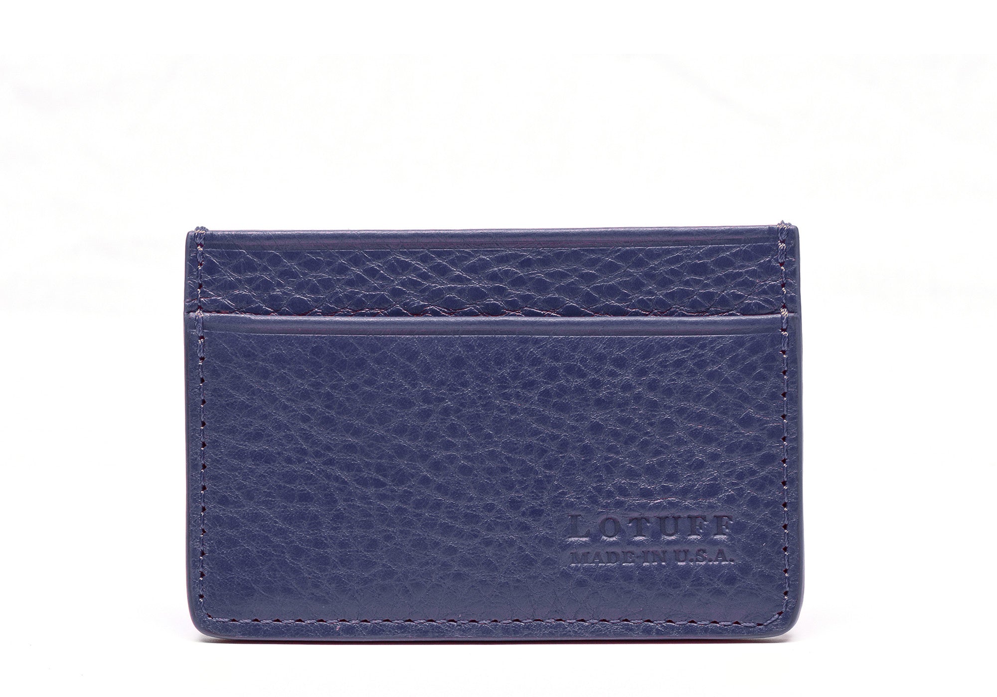 Front View Closed of Leather Credit Card Wallet Indigo