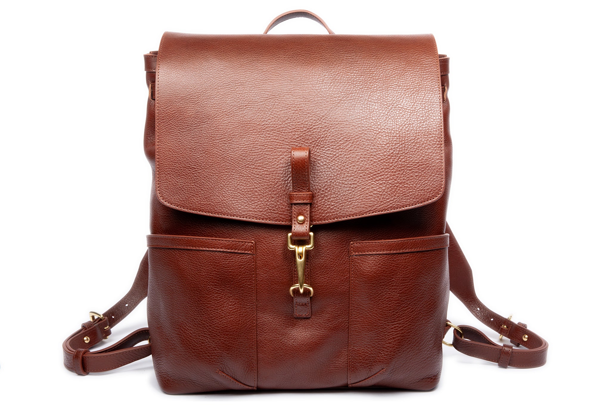 Front View of Leather Knapsack Chestnut