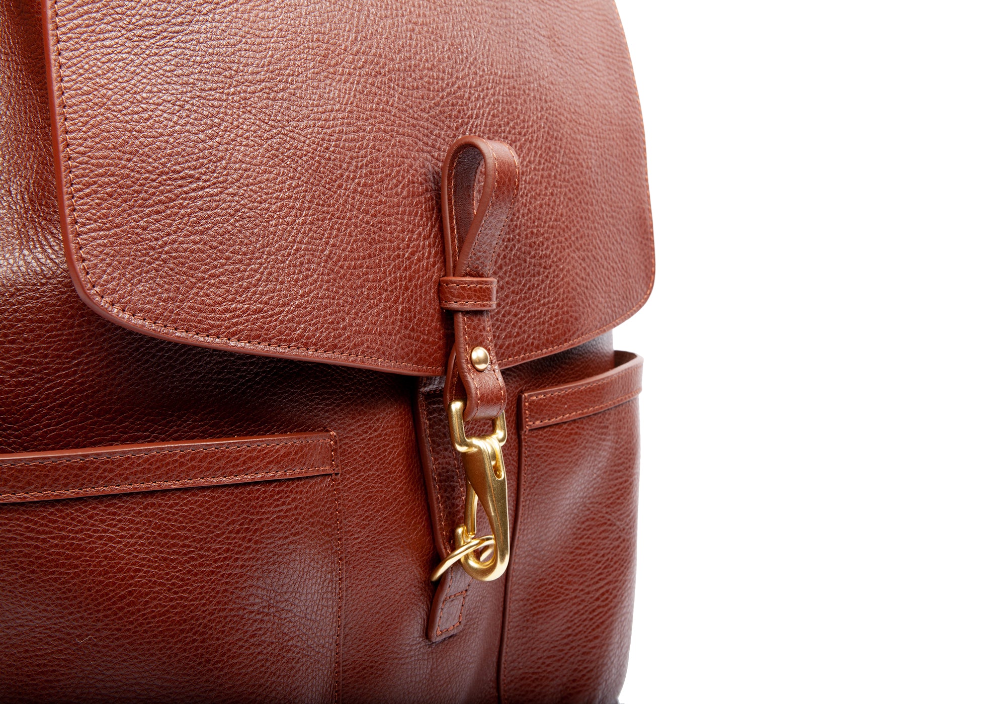 Leather Snap View of Leather Knapsack Chestnut
