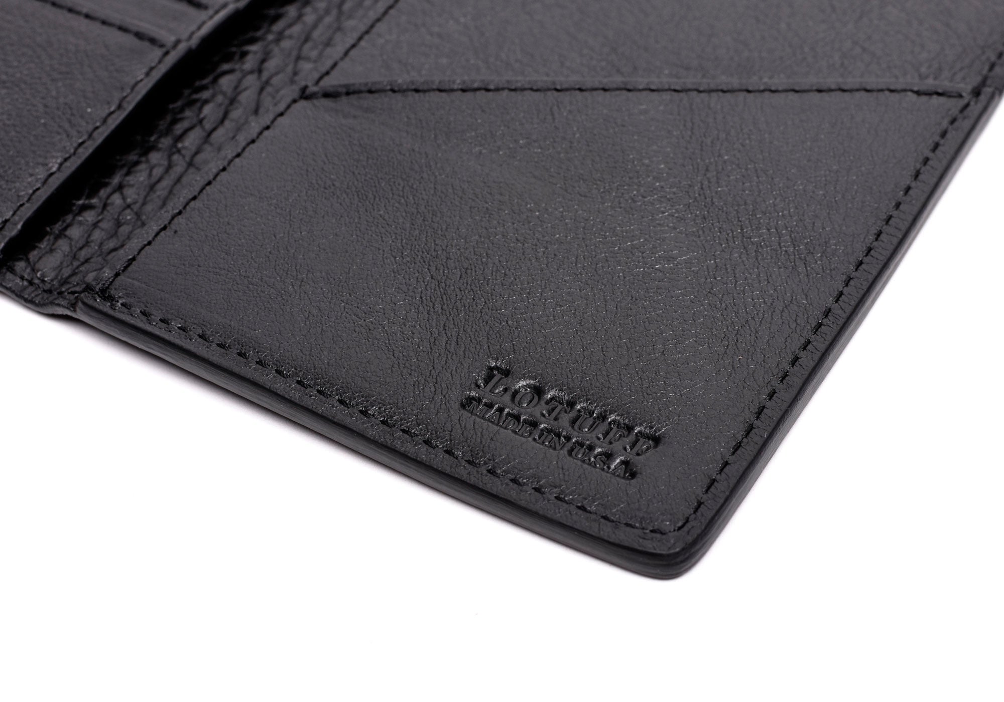 Close Open Side View of Leather Passport Wallet Black