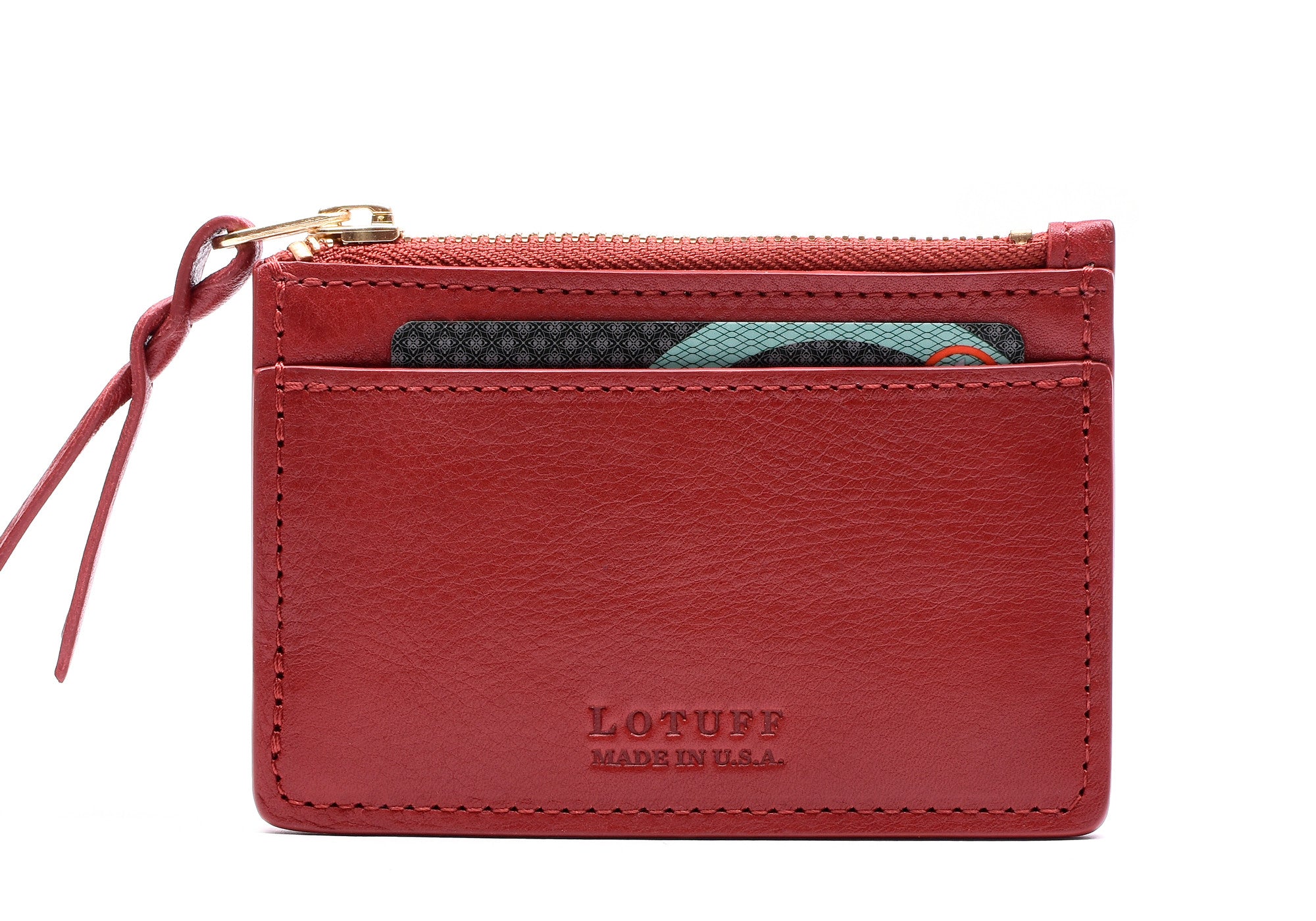 Front View of Zipper Credit Card Wallet Red