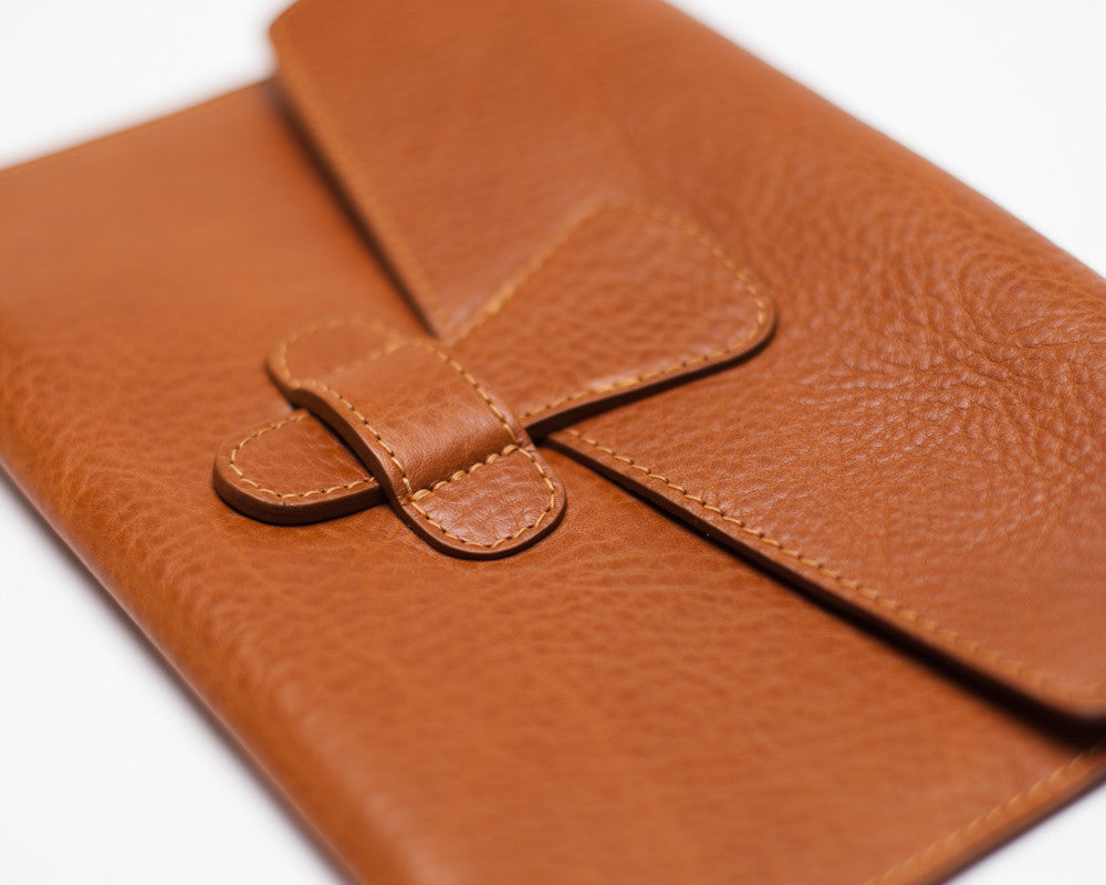 Close Up View of Leather iPad Mini Case Tan