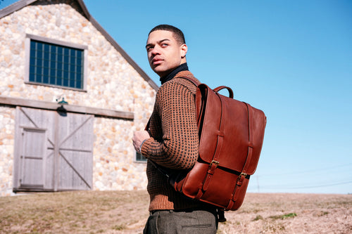 Red leather backpack discount mens