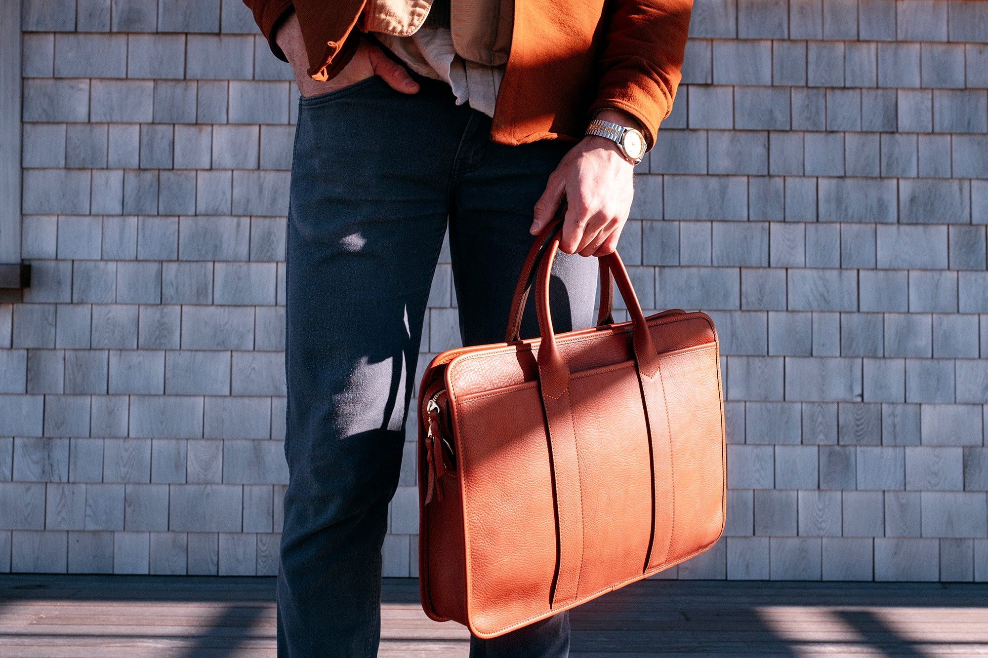 Leather Zip-Top Briefcase Lifestyle