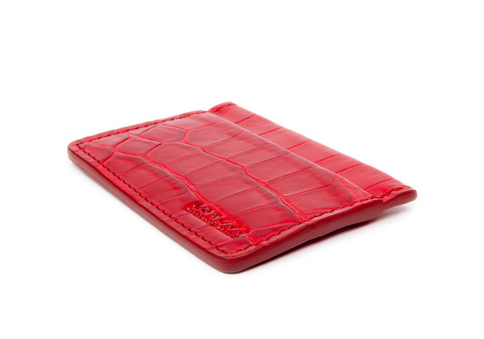 Women's Small Leather Card Case Wallet with Flap - Croco Embossed Red –  COLDFIRE