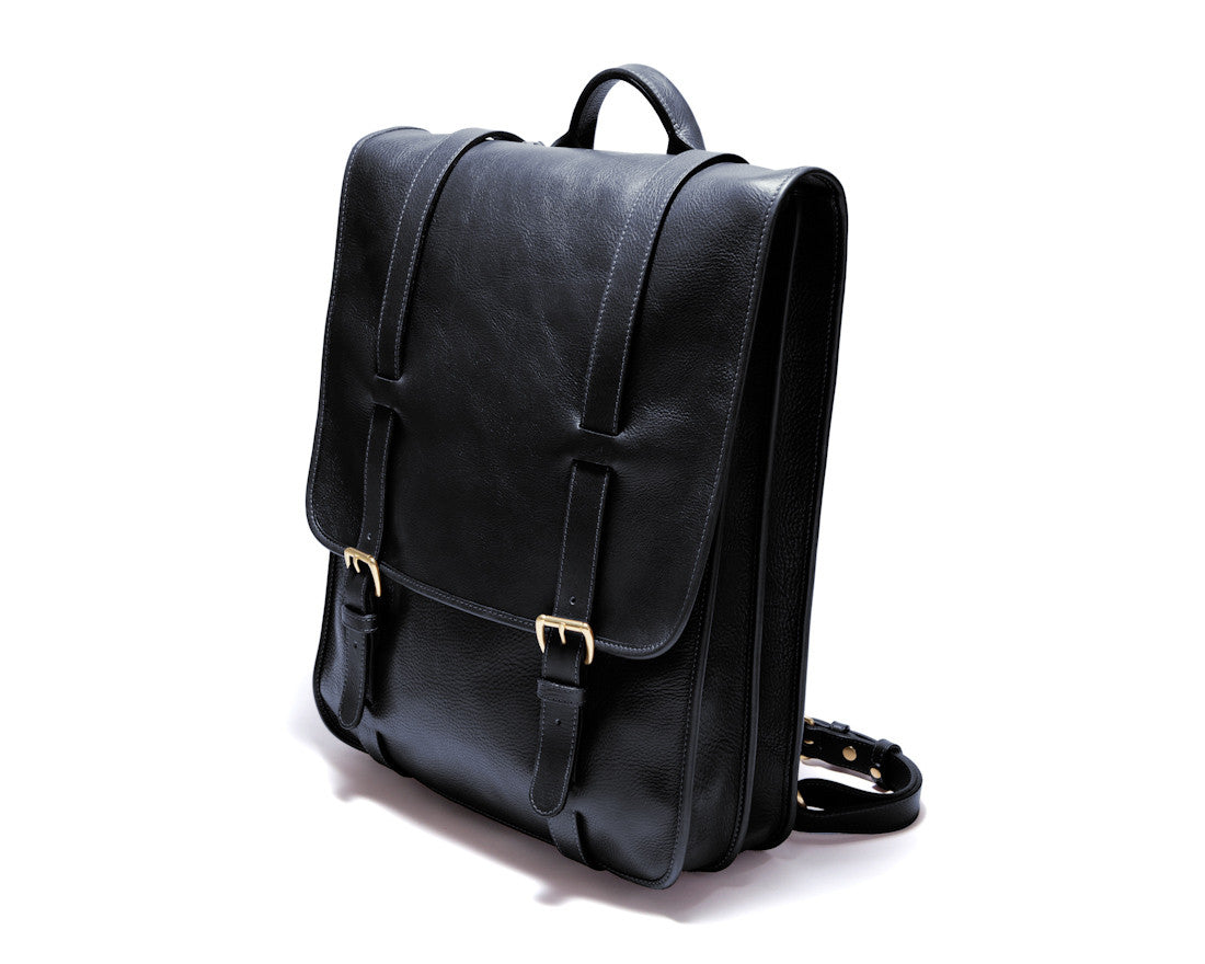 Front Side View of Leather Backpack Black