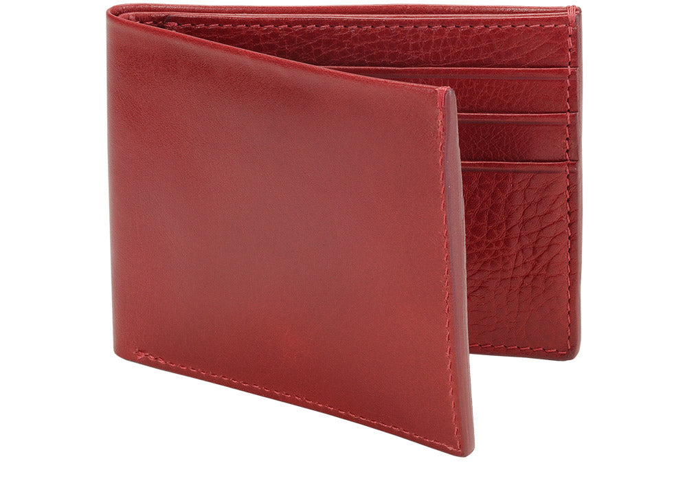 Side View of Leather Bifold Wallet Red