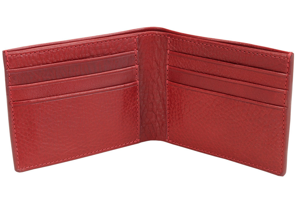 Open Side View of Leather Bifold Wallet Red