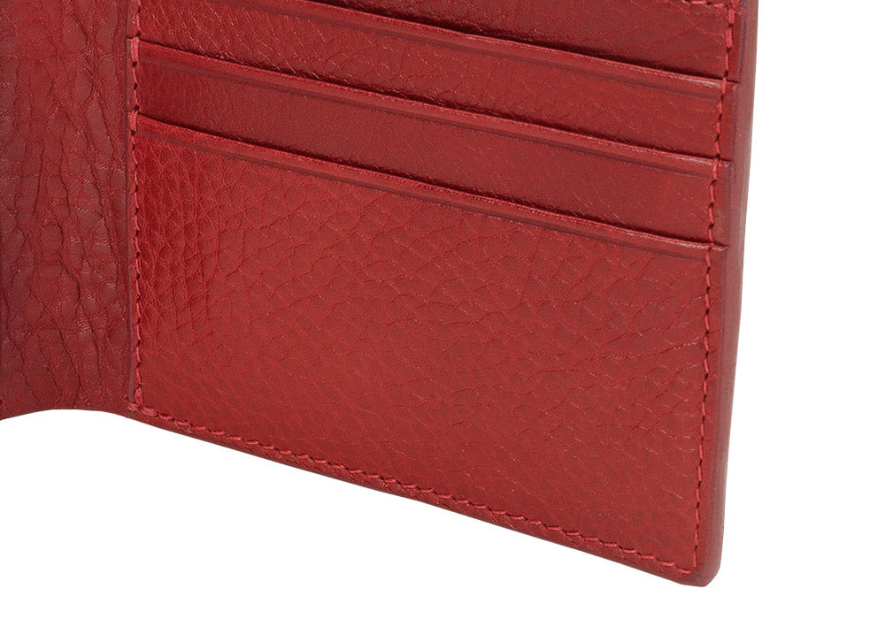 Close Side View of Leather Bifold Wallet Red