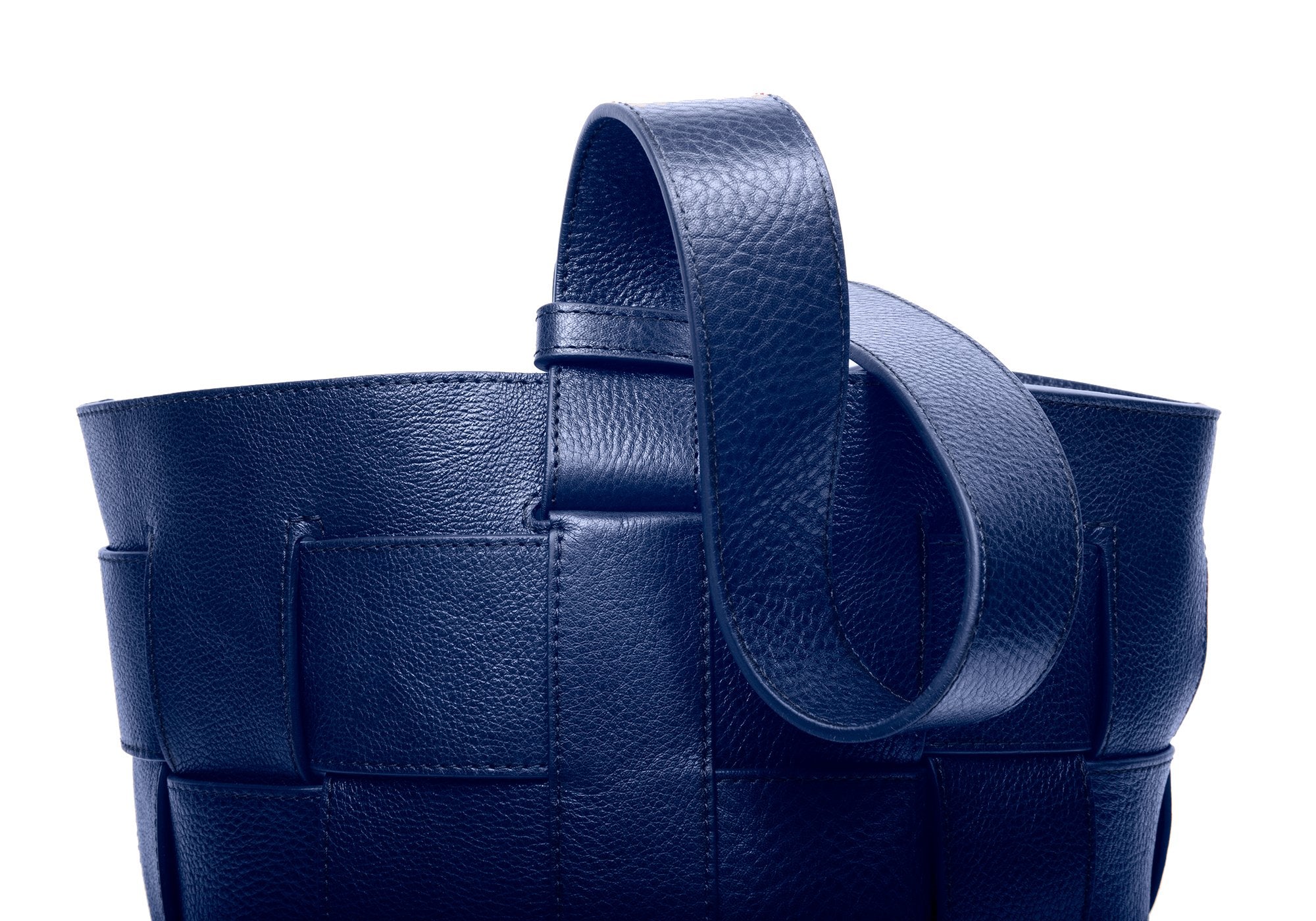 Woven Leather Bucket Shoulder Bag Indigo