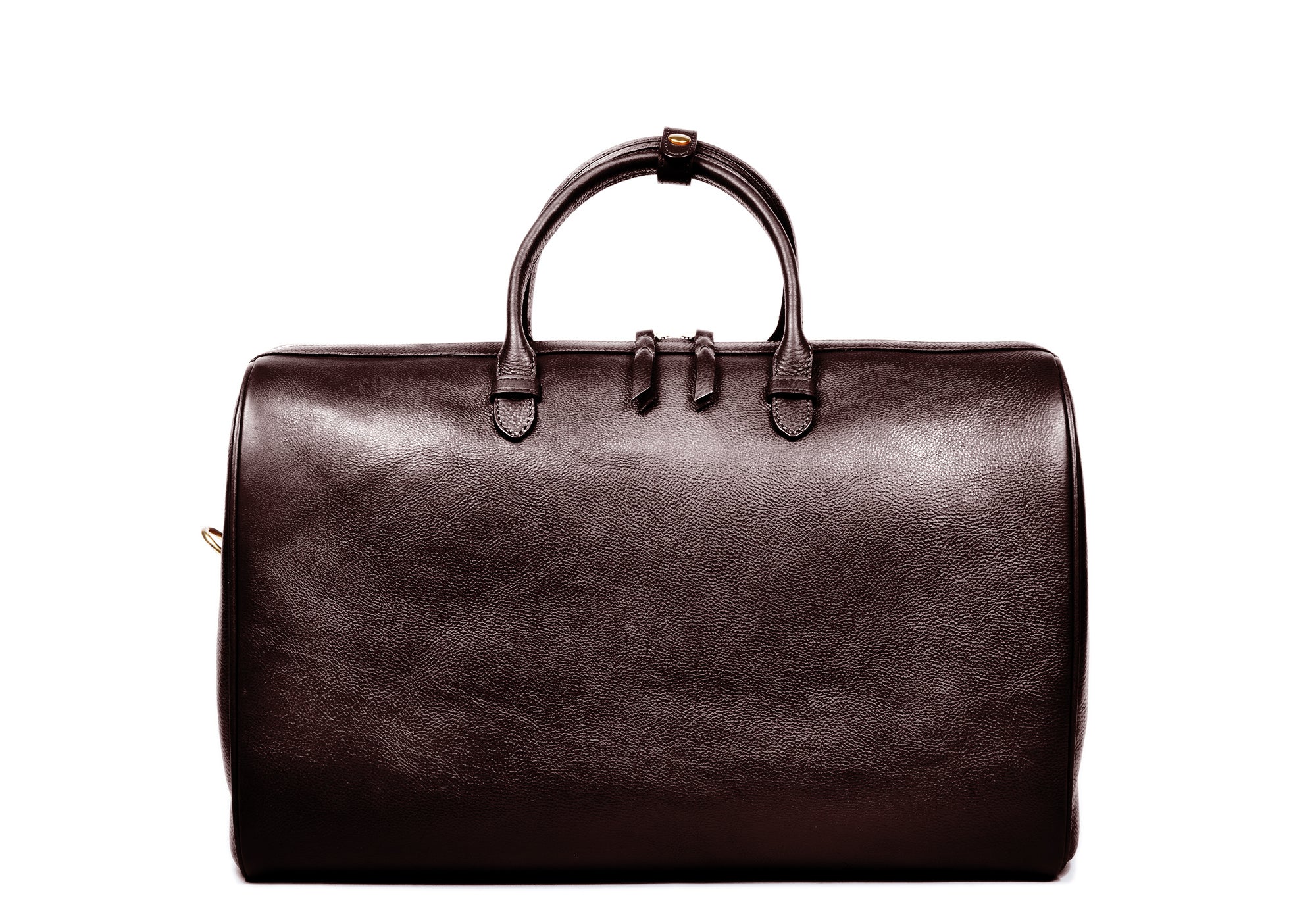Front Leather View of No. 10 Weekender Bag Chocolate