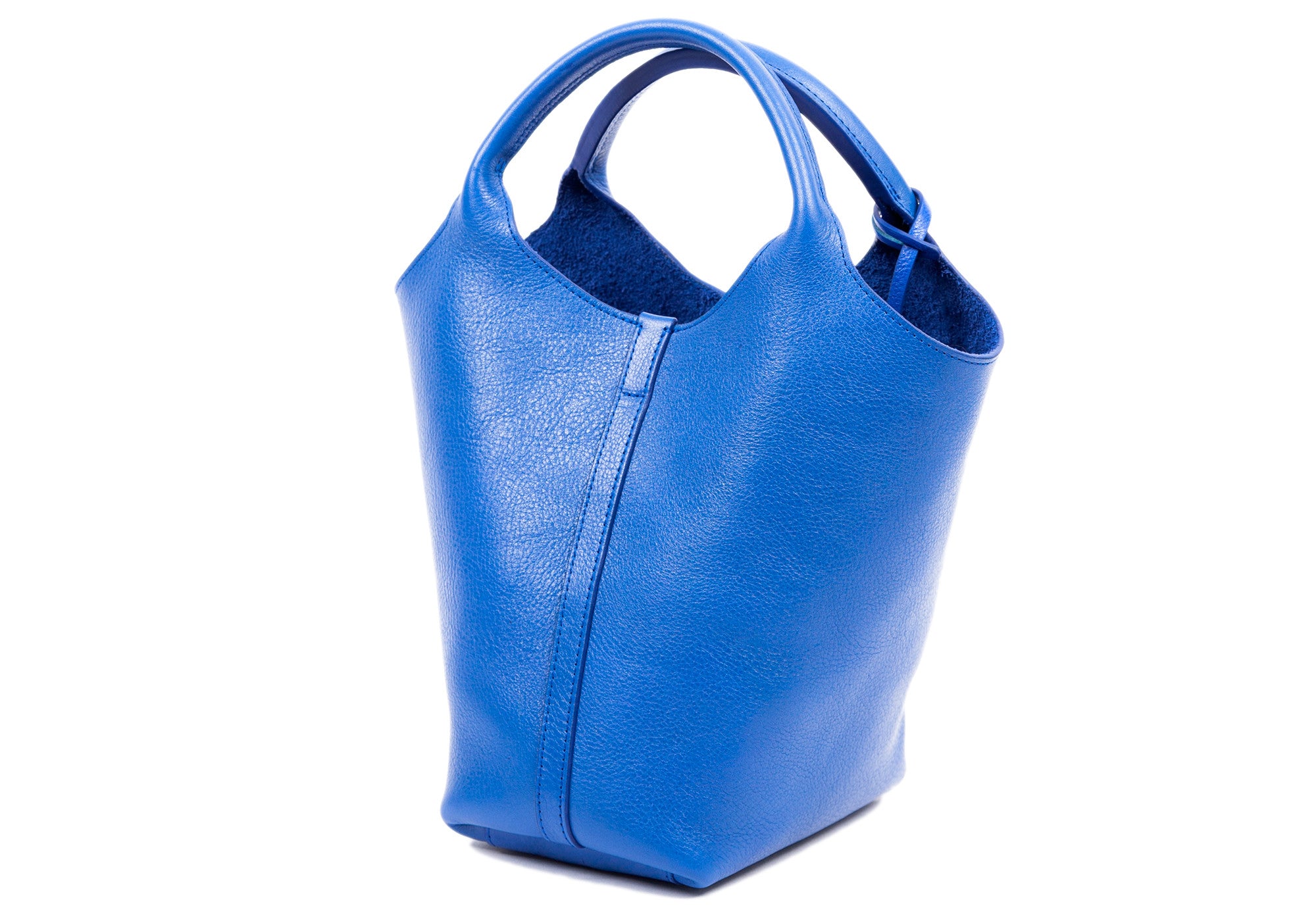 Side Leather View of The One-Piece Bag Electric Blue