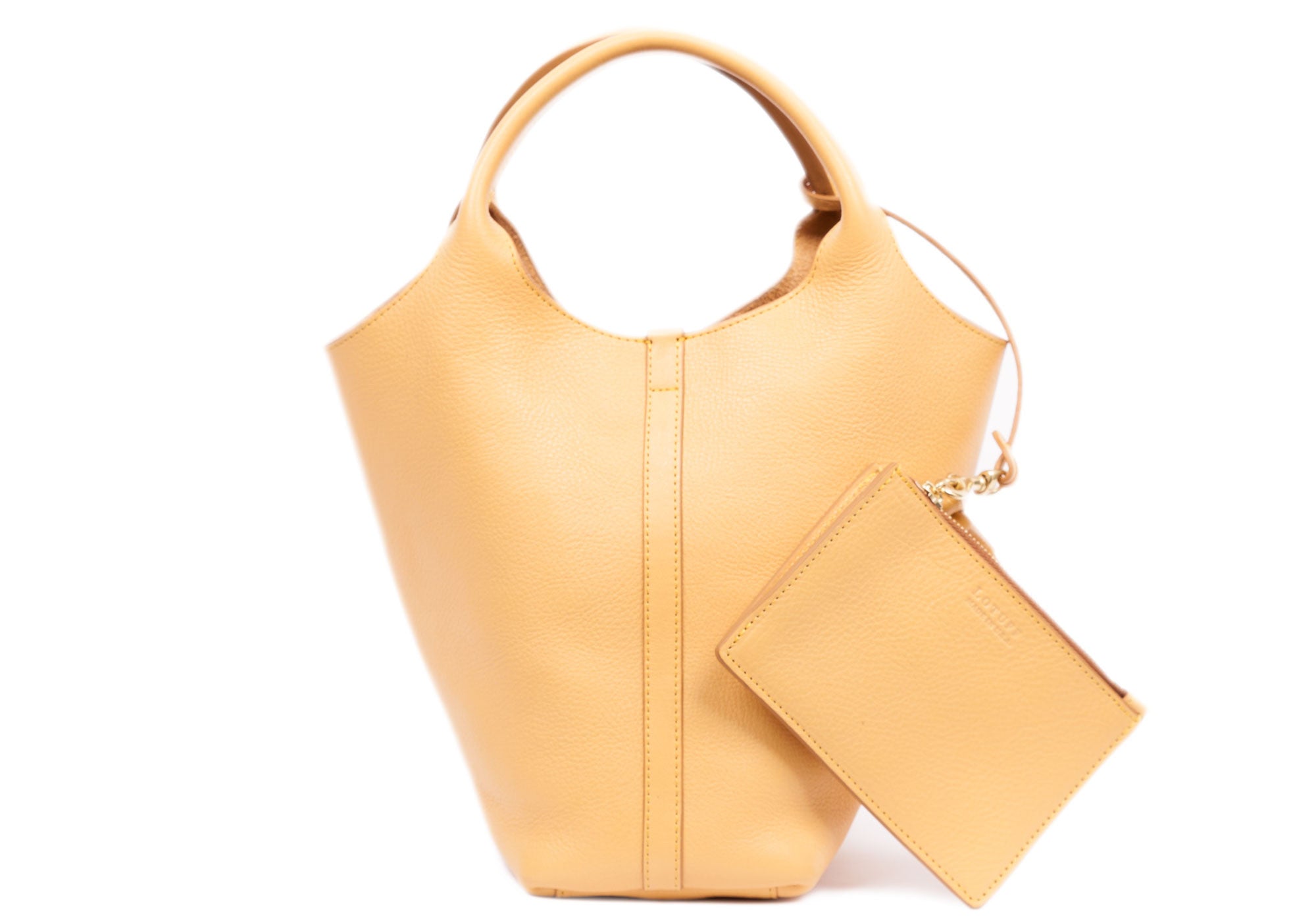 Front Leather View of The One-Piece Bag Ochre