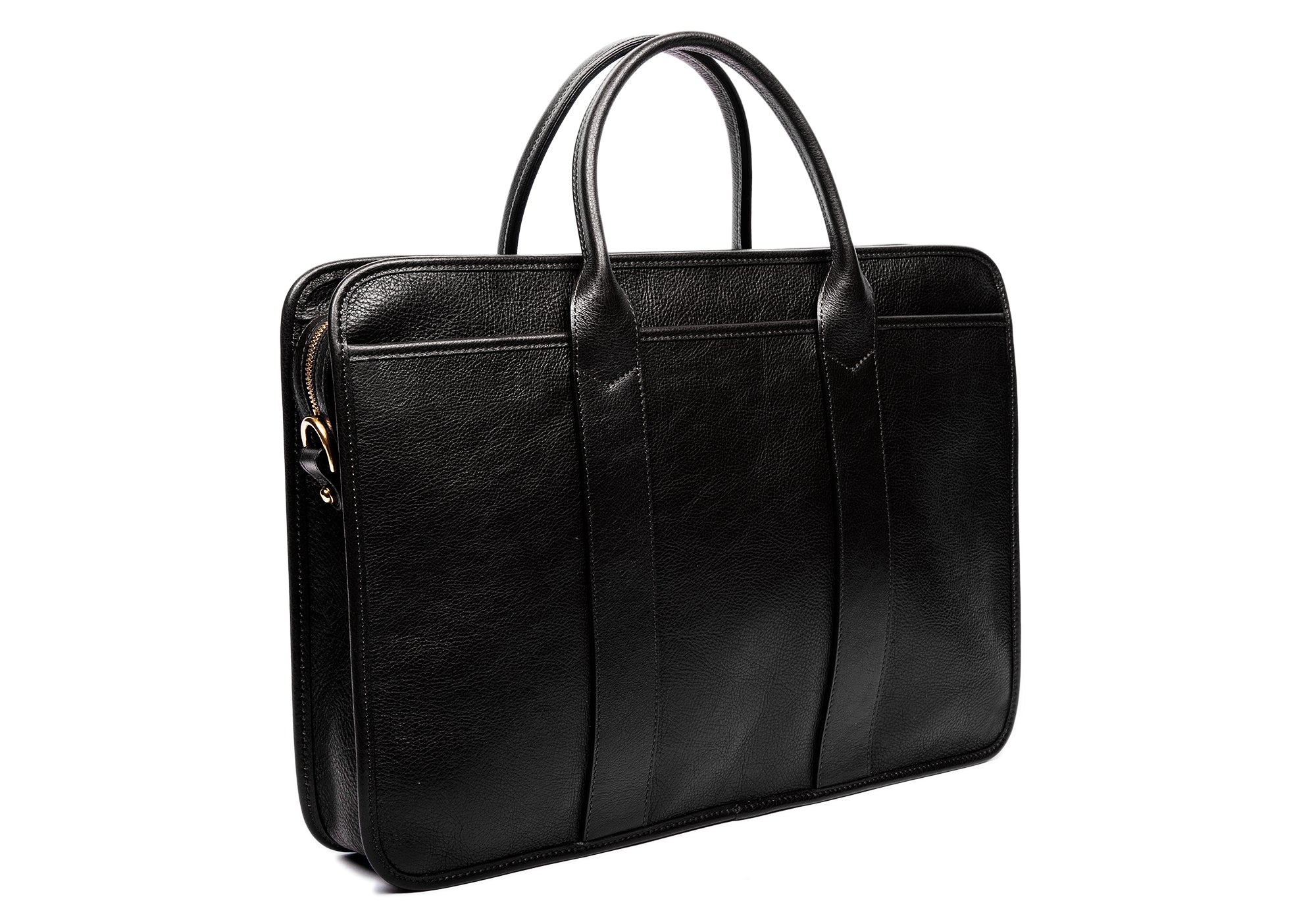 Leather Zip-Top Briefcase Black