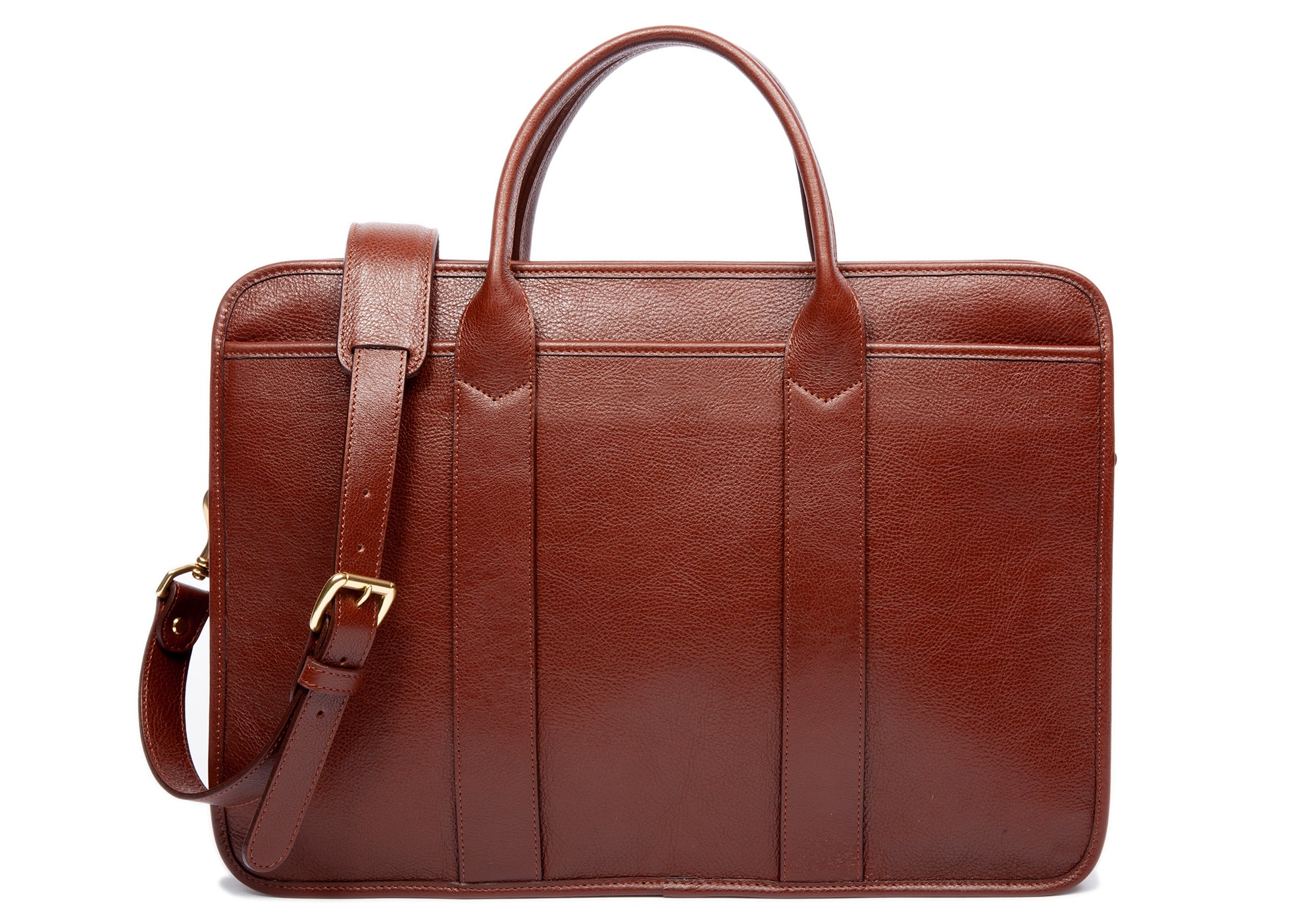 Leather Zip-Top Briefcase Chestnut